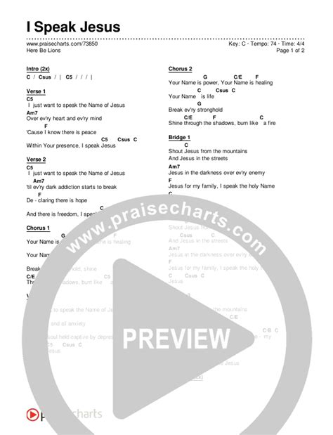 i speak jesus chords